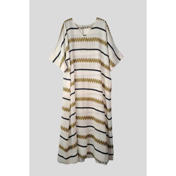 NEW DEVOTION TWINS stoupa kaftan dress in khaki/off-white - Picture 4 of 4